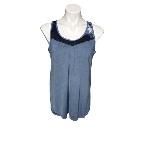 Athleta blue abstract pattern supercharged tank top with built in bra size XL - Picture 2 of 13